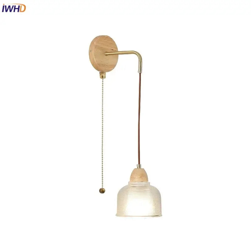 Minimalist brass and clear glass wall light bedroom pull chain switch