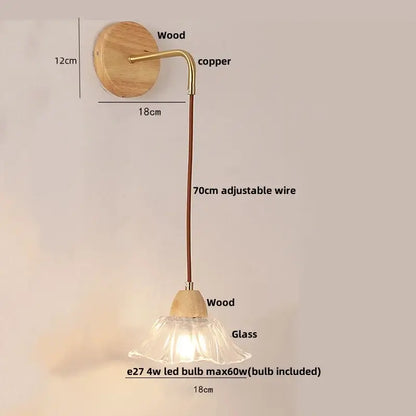 Minimalist brass and clear glass wall light bedroom pull chain switch