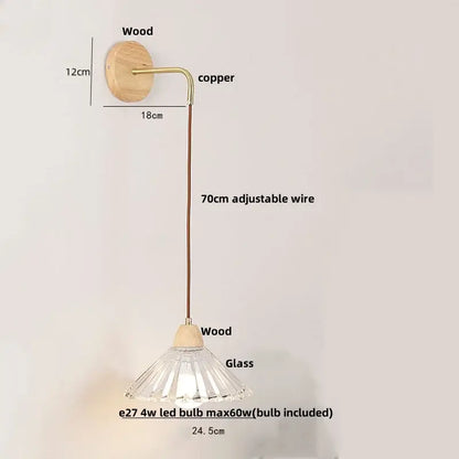Minimalist brass and clear glass wall light bedroom pull chain switch