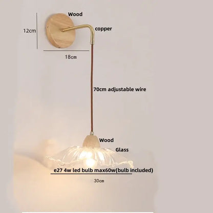 Minimalist brass and clear glass wall light bedroom pull chain switch