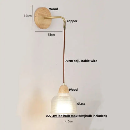 Minimalist brass and clear glass wall light bedroom pull chain switch