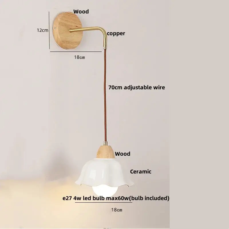 Minimalist brass and clear glass wall light bedroom pull chain switch