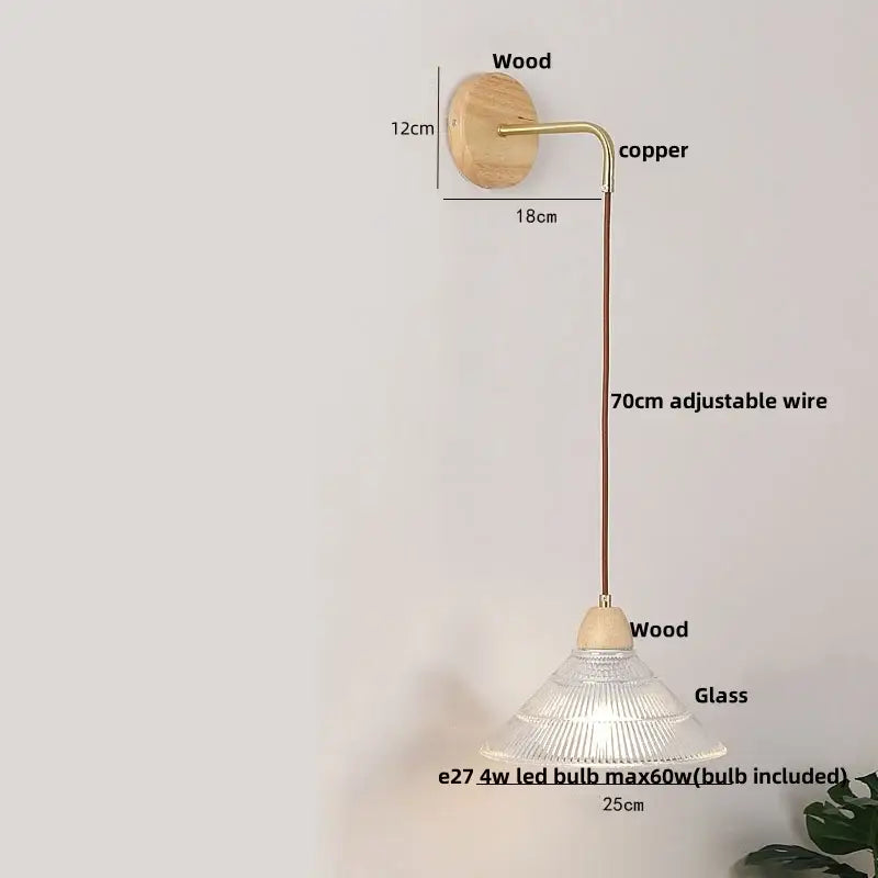 Minimalist brass and clear glass wall light bedroom pull chain switch