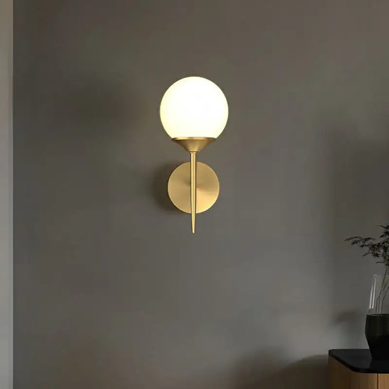 Minimalist brass and frosted glass led wall lamp for dining room
