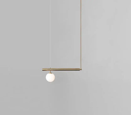 Minimalist brass and white glass ceiling light for kitchen island