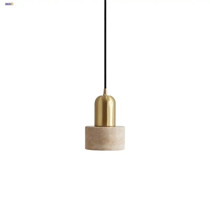 Minimalist brass & beige concrete pendant light dining room