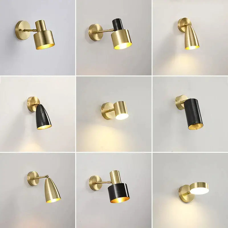 Minimalist brass & black iron wall lamp bedroom sconce