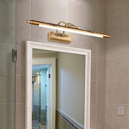 DecorBites™ Minimalist Brass Carved LED Wall Sconce - Swing Arm Vanity Mirror Light