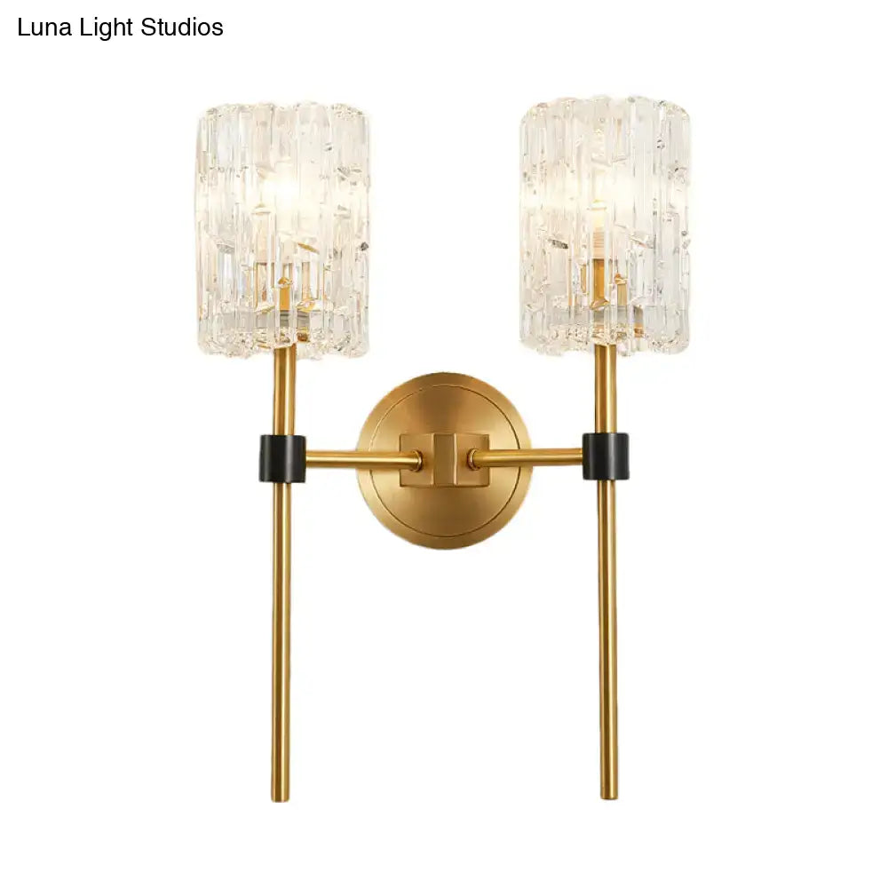 Minimalist brass crystal cylindrical wall sconce living room light
