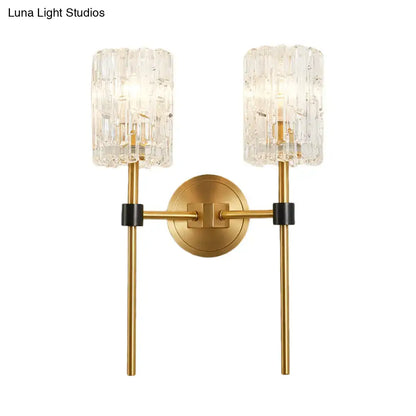 Minimalist brass crystal cylindrical wall sconce living room light