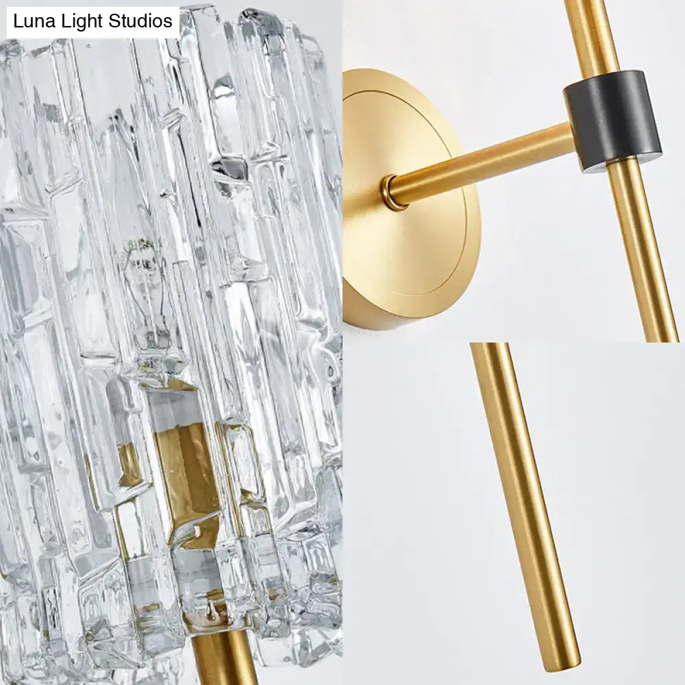 Minimalist brass crystal cylindrical wall sconce living room light