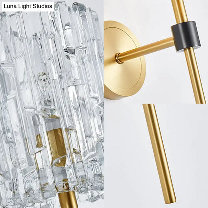 Minimalist brass crystal cylindrical wall sconce living room light