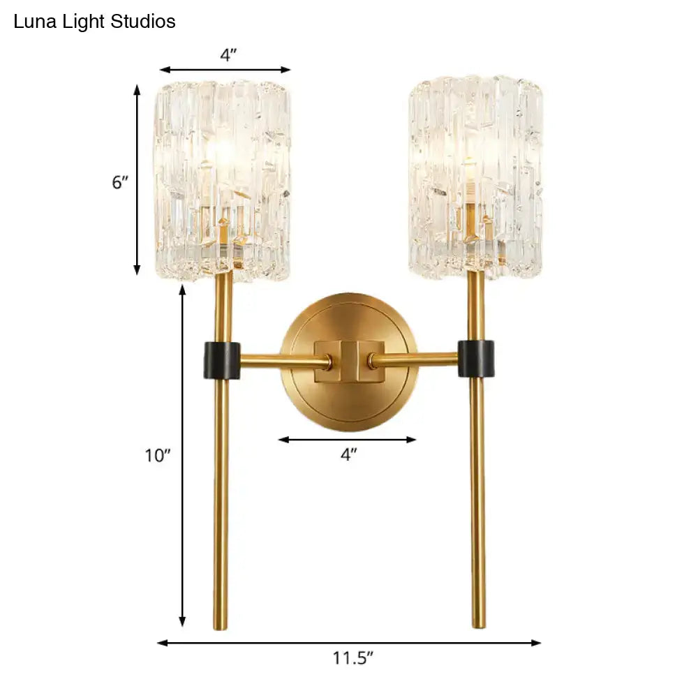 Minimalist brass crystal cylindrical wall sconce living room light