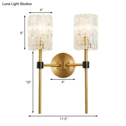 Minimalist brass crystal cylindrical wall sconce living room light