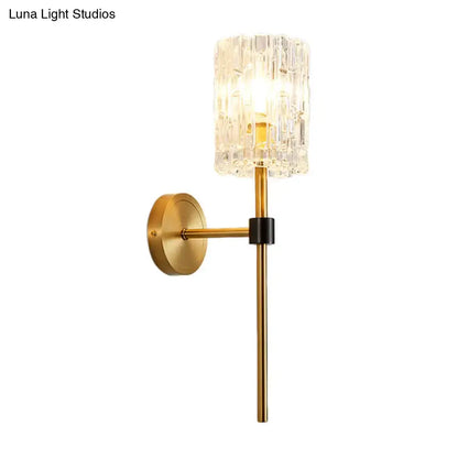 Minimalist brass crystal cylindrical wall sconce living room light