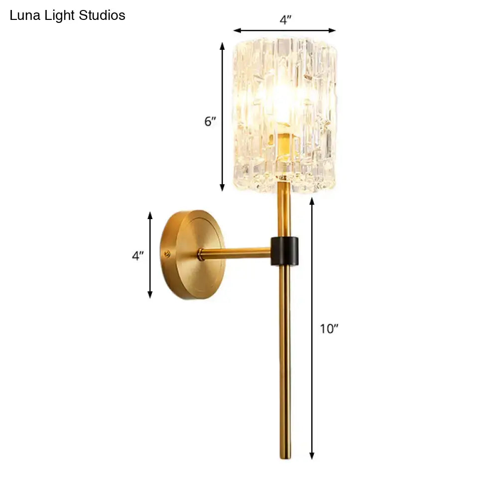 Minimalist brass crystal cylindrical wall sconce living room light
