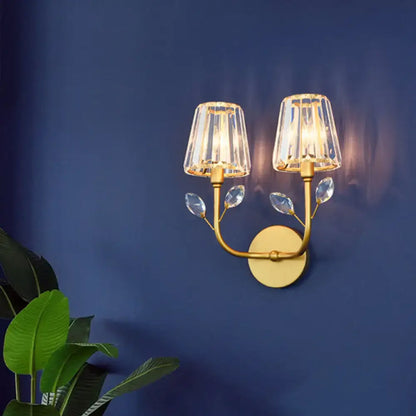 Minimalist brass finish crystal wall sconce bedroom wall light