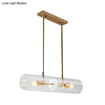 DecorBites™ Minimalist Brass Finish Island Pendant with Clear Glass Tubes - Suspended Lighting Fixture