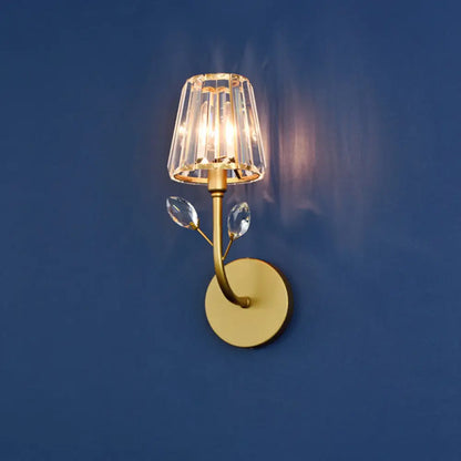 DecorBites™ Minimalist Brass Finish Tapered Wall Sconce with Crystal accents