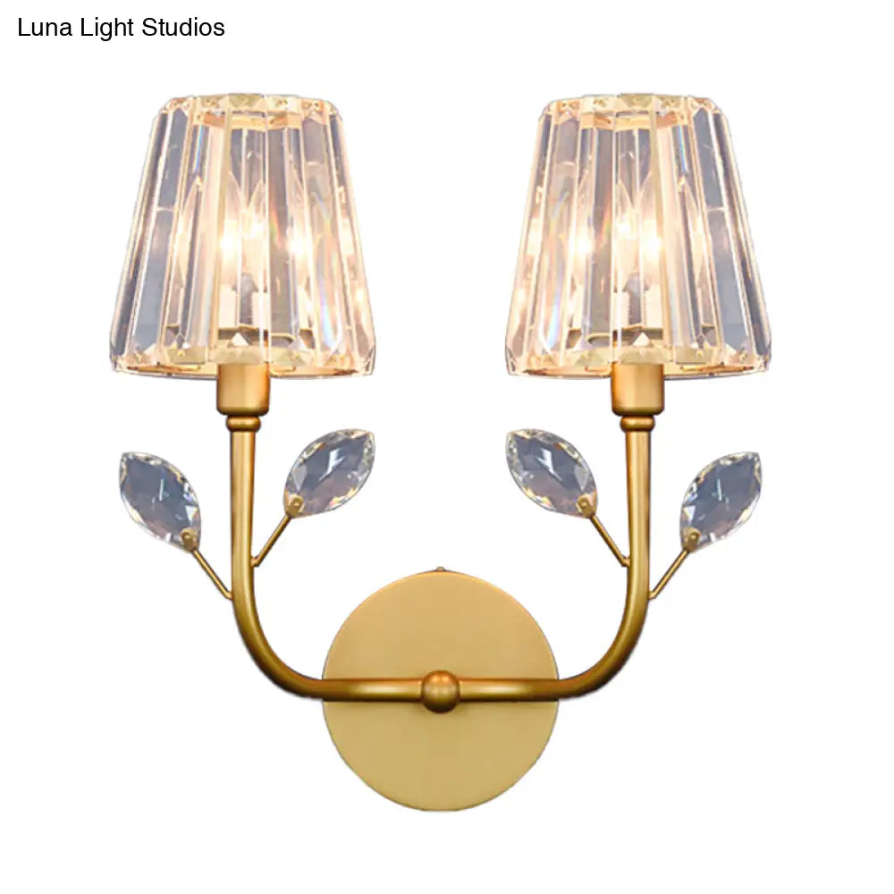 DecorBites™ Minimalist Brass Finish Tapered Wall Sconce with Crystal accents