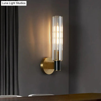 Minimalist brass finish tubular wall light sconce for bedroom