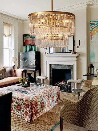 Minimalist brass glass bar chandelier living room crystal light