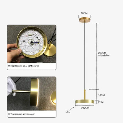 Minimalist brass led pendant lights for dining room