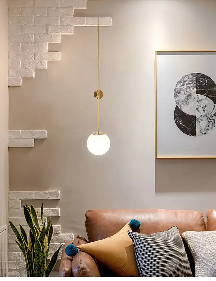 Minimalist brass led wall lights with frosted globe for bedroom