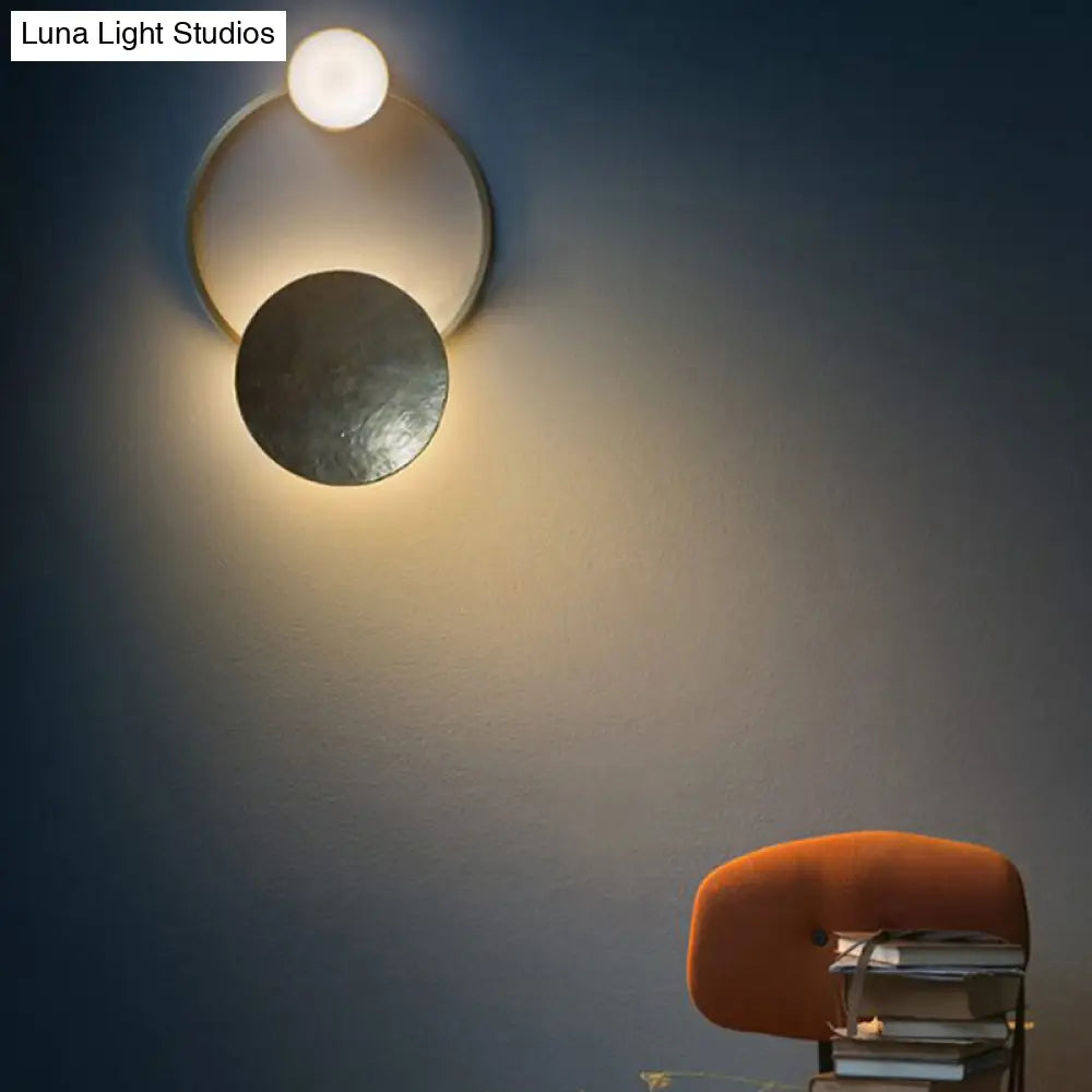 DecorBites™ Minimalist Brass Orbit Wall Sconce - 10"/12.5"/17" Wide Light Fixture with White Light