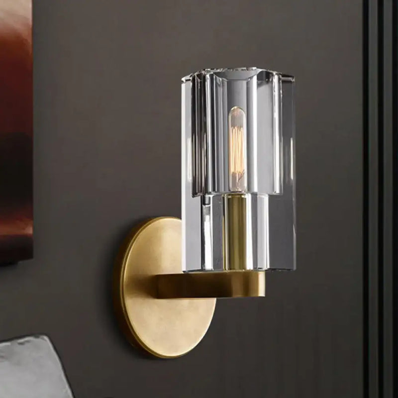 Minimalist brass ribbed glass wall sconce for living room