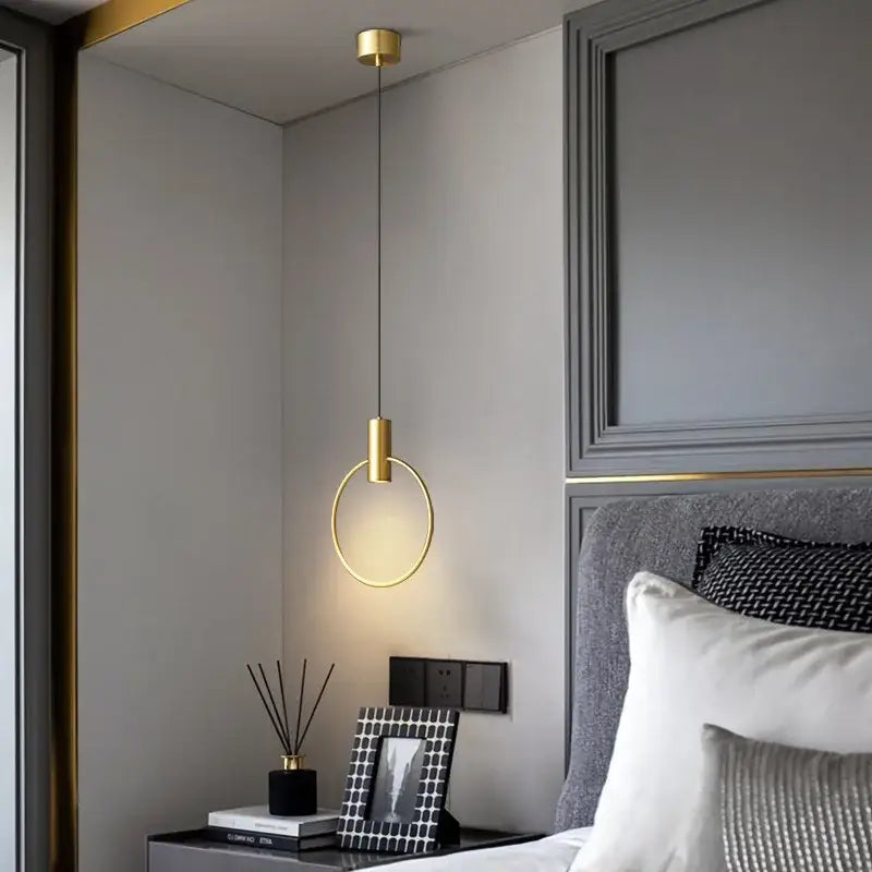 Minimalist brass ring chandelier bedroom gold pendant light