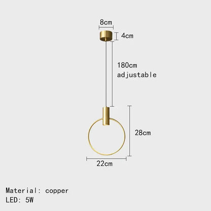 Minimalist brass ring chandelier bedroom gold pendant light