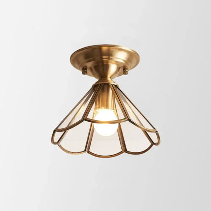 Minimalist brass scalloped single bulb flush mount bedroom light