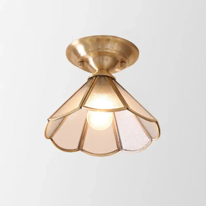 Minimalist brass scalloped single bulb flush mount bedroom light