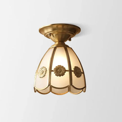 Minimalist brass scalloped single bulb flush mount bedroom light