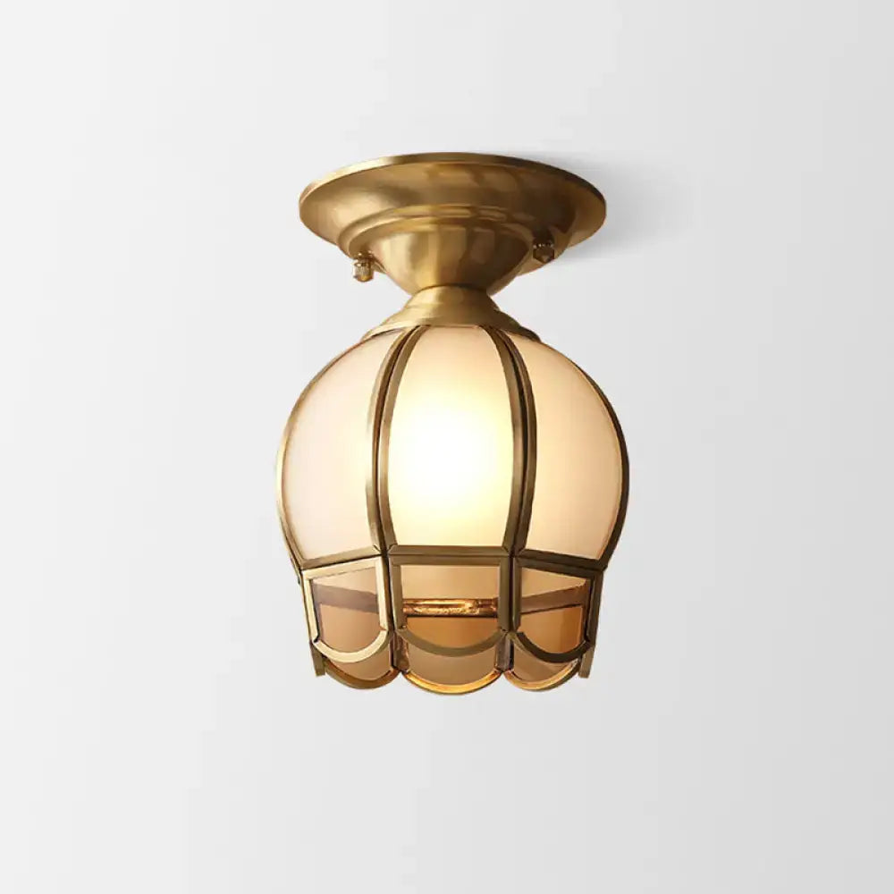 Minimalist brass scalloped single bulb flush mount bedroom light