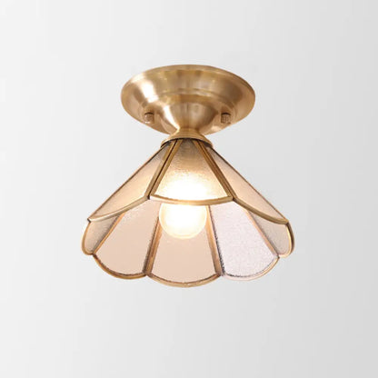 DecorBites™ Minimalist Brass Semi Flush Mount with Scalloped Metal - Single-Bulb Flush Mount Lighting
