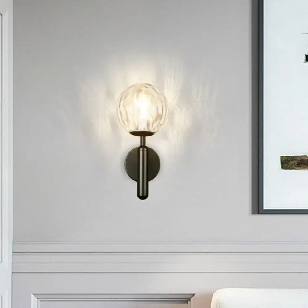 Minimalist brass textured glass globe wall mount light for bedroom