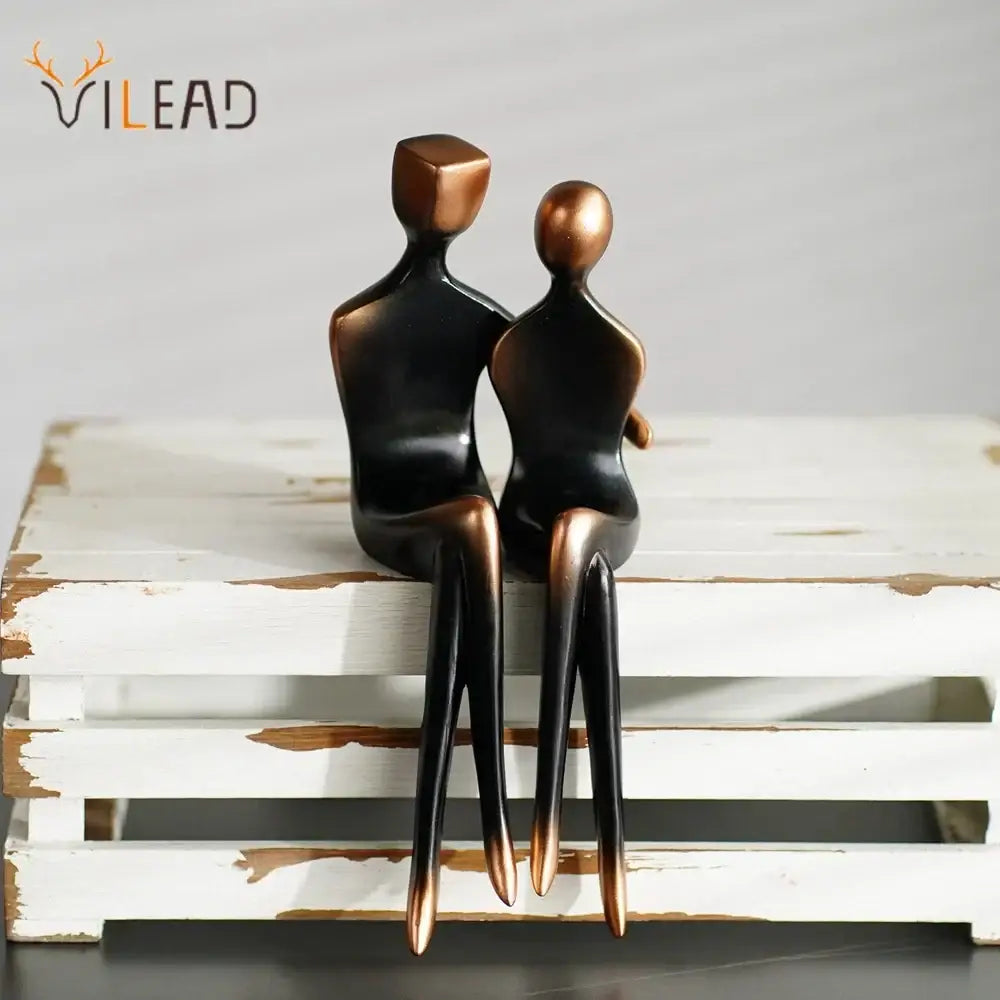 Minimalist bronze & black resin couple sculptures bedroom decor