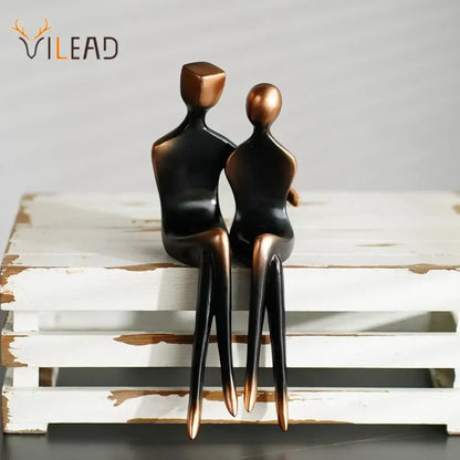 Minimalist bronze & black resin couple sculptures bedroom decor