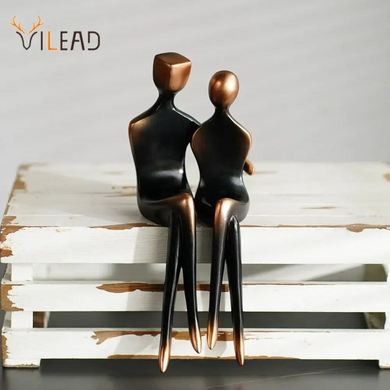 Minimalist bronze & black resin couple sculptures bedroom decor