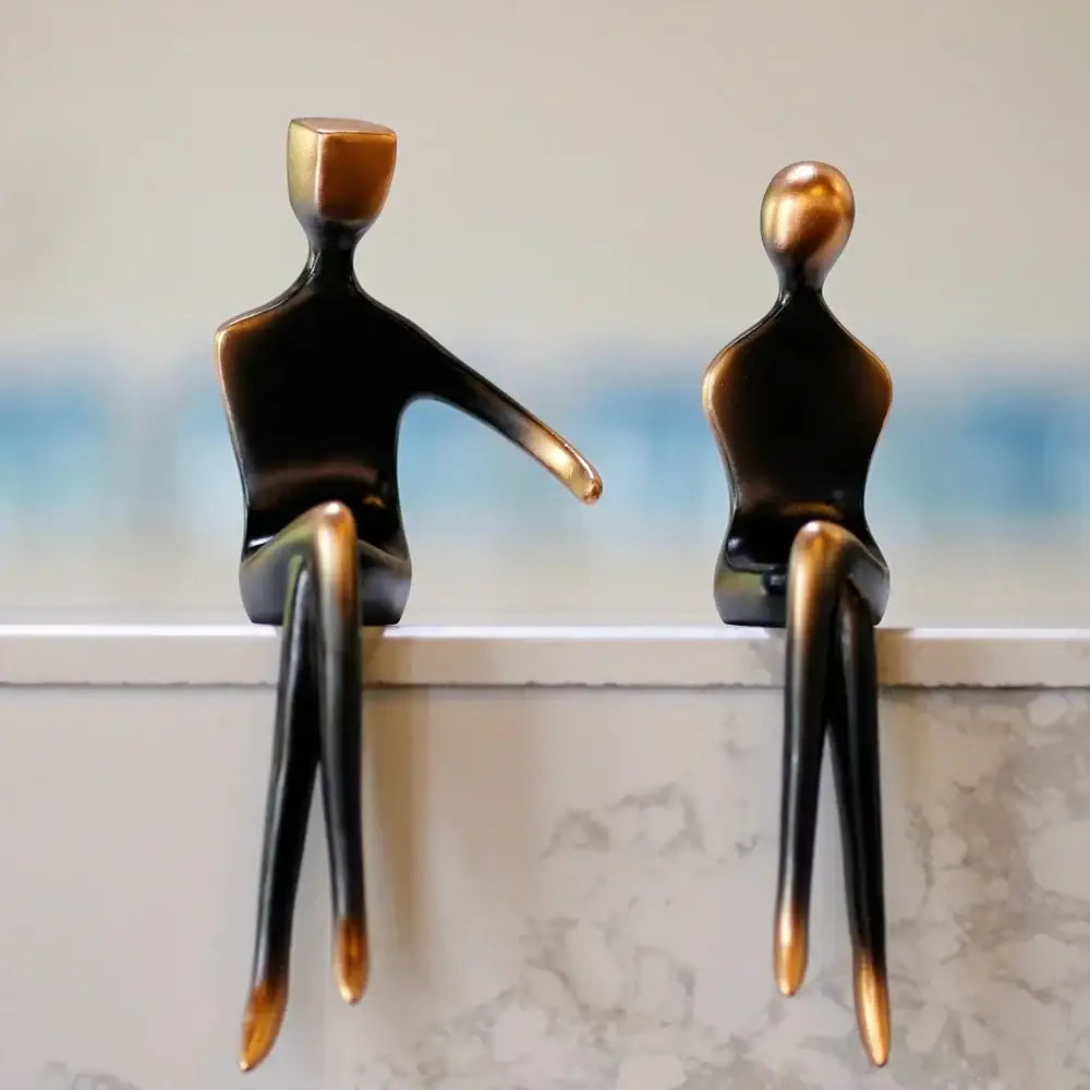 Minimalist bronze & black resin couple sculptures bedroom decor