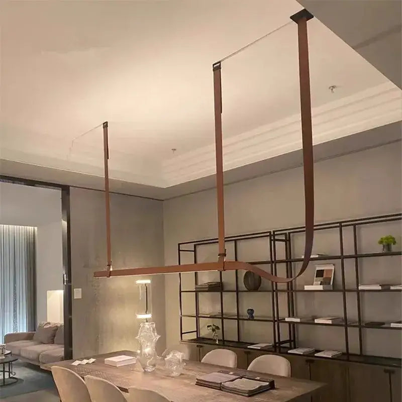 Minimalist brown leather hanging clothes drying rack bedroom decor