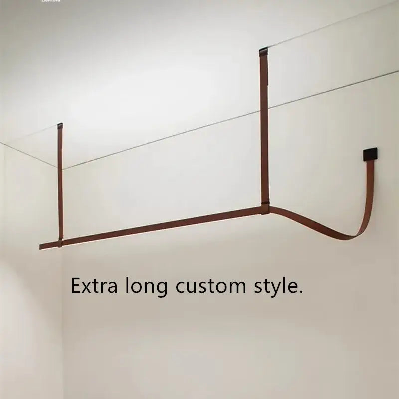Minimalist brown leather hanging clothes drying rack bedroom decor