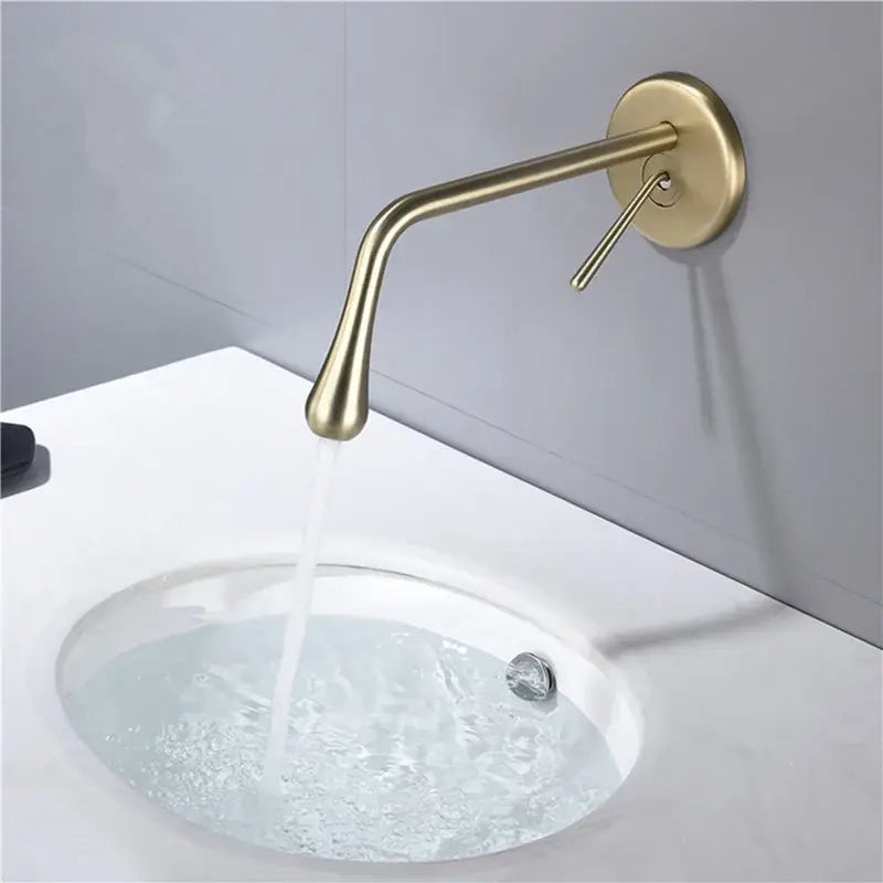Minimalist brushed gold basin faucet bathroom wall mounted tap