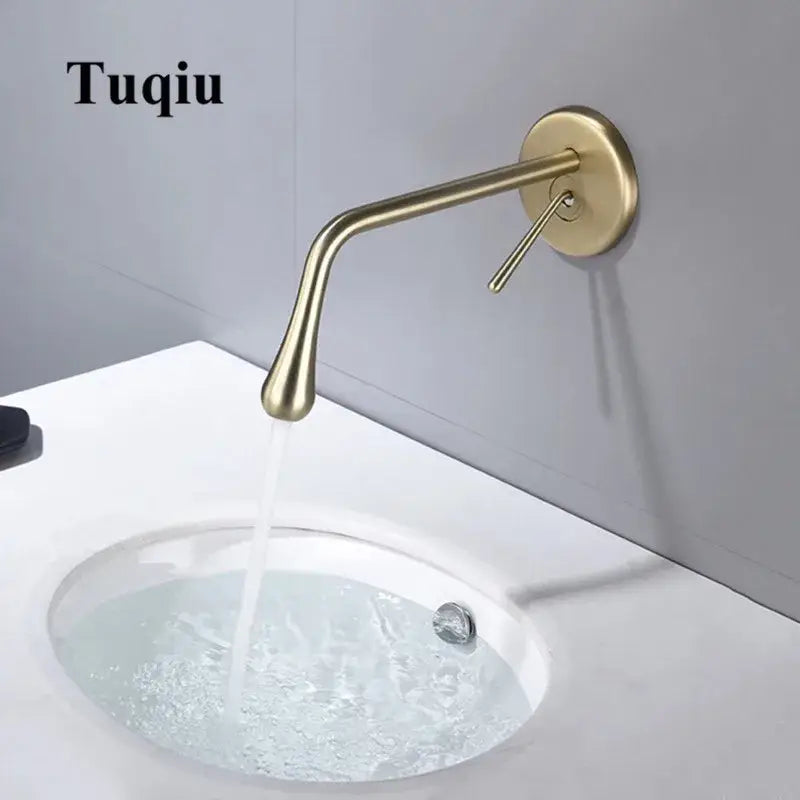 Minimalist brushed gold basin faucet bathroom wall mounted tap