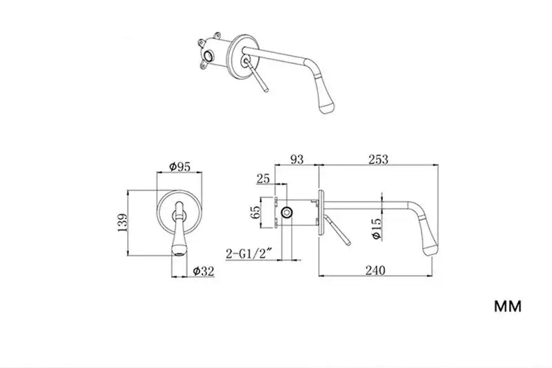 Minimalist brushed gold basin faucet bathroom wall mounted tap