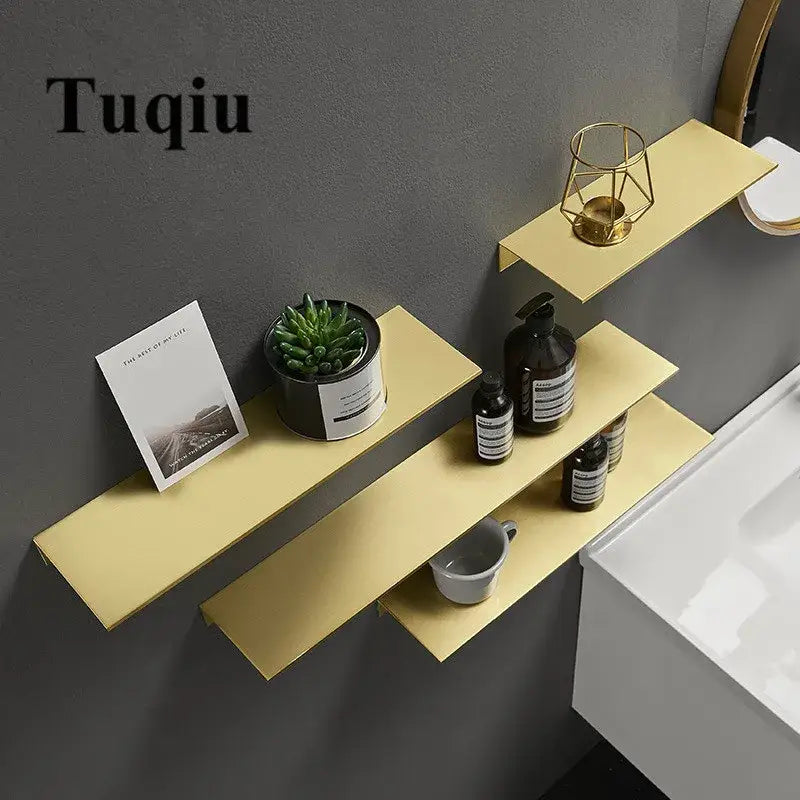 Minimalist brushed gold bathroom shelf wall mounted shampoo rack