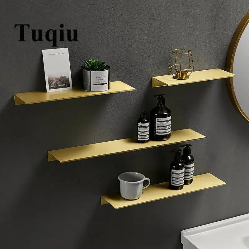 Minimalist brushed gold bathroom shelf wall mounted shampoo rack