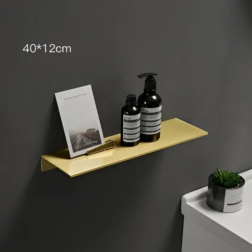 Minimalist brushed gold bathroom shelf wall mounted shampoo rack